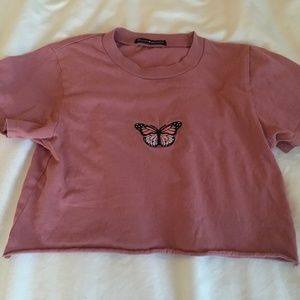 Rare pink butterfly cropped shirt